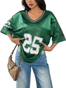 Women's <b>Y2k</b> Baggy T-Shirts V Neck Half Sleeve Sportswear Tees Jersey <b>Top</b> Streetwear - Product Image 4