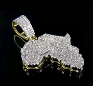 Colgante con Mapa de África, Moissanita + Plata 925, Cristal, Microincrustaciones de Diamantes de Imitación, Joyería Unisex Estilo Hip-Hop, Regalo - Product Image 2