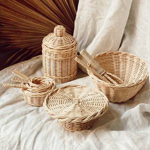 Children baking toy handmade miniature <b>bakeware</b> high quality rattan toys for kitchen pretend play - Product Image 2