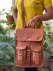 Mochila de cuero marrón vintage, bandolera de cuero de cabra, dos en uno, 10x13 pulgadas, mochila de viaje de alta calidad, mochila para ordenador portátil - Product Image 3