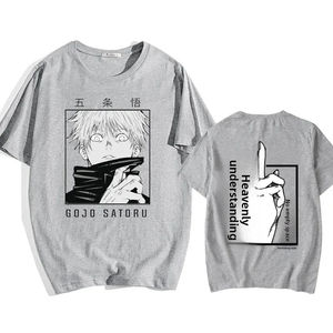 เสื้อยืดพิมพ์ลายอนิเมะญี่ปุ่นพังก์โกโจ ซาโตรุ ทรงหลวม คอวี แขนสั้น ผ้าฝ้ายฮาราจูกุ เสื้อแฟชั่นผู้หญิง - Product Image 4