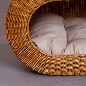 Modern Oval Rattan Pet Cave Bed Enclosed Wicker Pet House Cozy Hideaway Pet Nest with <b>Cushion</b> Breathable Handmade Cat Bed - Product Image 4