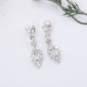 Elegant Lab Grown Diamond Drop <b>Earrings</b> Pear Heart Cut Marquise <b>Halo</b> Cluster Dangle <b>Earrings</b> Gold Bridal Wedding Fine Jewelry - Product Image 2