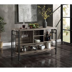 Armadietti da Bar eleganti a 5 ripiani in rovere antico e sabbia grigio per cucina di casa - Product Image 1
