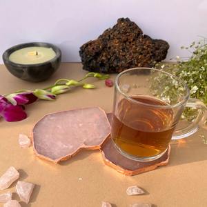 Luxury Rose Quartz <b>Coaster</b> <b>Set</b> with Copper Edge Natural Stone Drink <b>Coasters</b> for Table Decor Home Office Use - Product Image 6