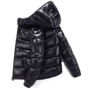 Men's <b>Black</b> Hooded Puffer <b>Jacket</b> Winter Casual Windproof Thick Zipper Closure Solid Color Short Length Regular Fit - Product Image 4