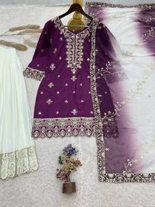 Robe Anarkali traditionnelle indienne et pakistanaise pour femmes, brodée, avec dupatta, vêtement décontracté en coton - Product Image 6