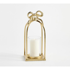 Gold Metal <b>Lantern</b> With Bow Design Candle Holder For Home Wedding Decoration <b>Hurricane</b> Candle Holder On Sale - Product Image 1