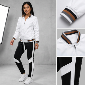Veste de survêtement blanche à fermeture éclair pour homme avec pantalon à rayures latérales noires, tenue sportive décontractée, manches longues, survêtement en polyester, vêtements d'automne - Product Image 6