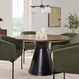Mesa de comedor redonda con estructura metálica y tablero de madera, base cónica negra, para uso doméstico y en restaurantes, mesa de comedor para 4 personas - Product Image 2
