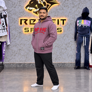 Custom Unisex <b>Zip</b> <b>Hoodie</b> Heavy Fleece Streetwear Graphic Sweatshirt Rhinestone Sleeves Kangaroo <b>Pocket</b> Custom Label Casual Wears - Product Image 3