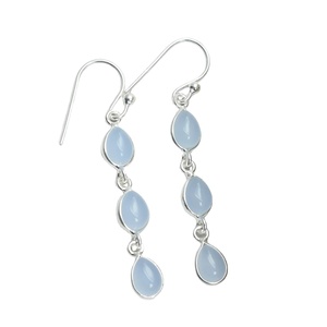 Blue Chalcedony Pear Dangle Drop <b>Earrings</b>-Gold Plated 925 Sterling Silver <b>Cute</b> Gemstone Women's Wedding Gift Occasion - Product Image 1