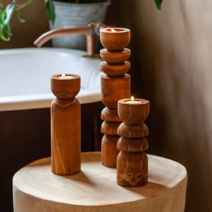 Porte-bougies rustiques en bois faits à la main, support naturel pour bougies chauffe-plat, centre de table style ferme, décoration intérieure, cadeau pour mariage et fête - Product Image 2