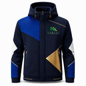 Sudadera con Capucha para Hombre, Talla Grande, Invierno, Cierre Completo, Bloques de Color, Impresión Digital, Paneles en Contraste, Ropa Deportiva Casual - Product Image 3