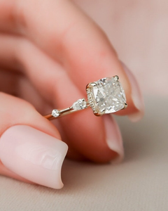 Elegant Cushion Cut <b>Solitaire</b> Diamond Engagement <b>Ring</b> with Pear Side Stones in <b>Silver</b> Finish for Women Wedding Jewelry - Product Image 4