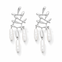 Boucles d'oreilles pendantes en alliage de zinc plaqué or, motif feuille creuse, fausses perles baroques, style vintage pour femme, vente en gros