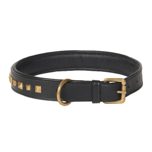 Genuine Leather Dog Collar Gold <b>Square</b> Studded Design Decorative Padded <b>Adjustable</b> Handmade Durable Strong Pet Collar - Product Image 5