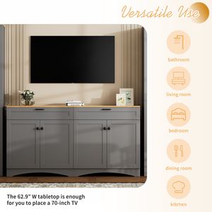 Mobile TV in Stile Mid-Century con 2 Cassetti, Credenza Versatile Effetto Legno con Ripiani Regolabili per TV fino a 70 Pollici - Product Image 3
