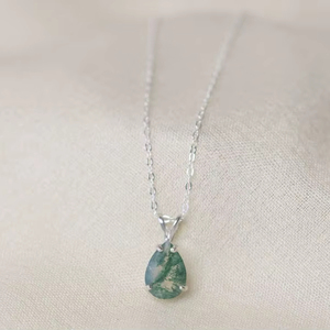 Pendentif en agate verte fait main en argent sterling 925, bijou pierre de naissance, collier élégant, cadeau pour femme - Product Image 1