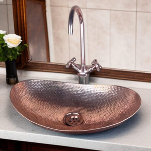Lavabo Ovalado de Cobre Martillado, Lavabo de Lujo Hecho a Mano para Baño, Lavabo Rústico de Cobre, Lavabo Decorativo de Cobre Hecho a Mano - Product Image 5