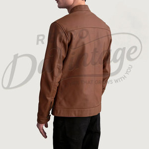 Chaqueta de Cuero Marrón para Hombre, Piel de Oveja Auténtica, Corte Ajustado, Estilo Casual para Otoño e Invierno, Chaqueta de Motociclista con Cuello de Solapa y Cierre de Broches - Product Image 6