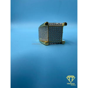 Anillo Rectangular de Plata de Ley 925 con Diamantes de Moissanita, Tono Dorado, Joyería de Alta Gama para Compradores Mayoristas - Product Image 2