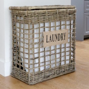 Panier à linge rectangulaire moderne en rotin naturel avec couvercle - Product Image 6