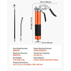Kit de Pistola de Engrase de Alta Presión de 8000 PSI, Empuñadura de Pistola Resistente con Capacidad de 14 oz, Manguera Flexible de 18 Pulgadas, Incluye 1 Pistola de Engrase Adicional - Product Image 4