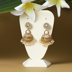 Bahubali Bridal Water Drop Earrings with Imitation Pearl and Zinc Alloy Earchain Silver Plated - Product Image 3
