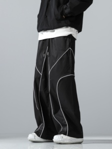 Premium Customizable Men's White Baggy Wide Leg Pants Black Side Insert Panels Fashion Streetwear <b>Joggers</b> - Product Image 4