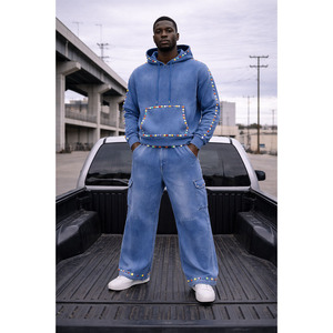 Sudadera con capucha unisex Ekin Impex Zip, estilo vintage, con efecto desgastado, bordada, lavada al ácido, decolorada por el sol, 100% algodón, térmica, para invierno, estilo chándal. - Product Image 3