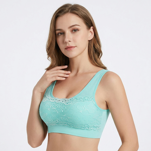 Soutien-gorge de sport vert menthe pour femme avec dentelle florale, maintien moyen, respirant, en Spandex et Polyester - Product Image 6