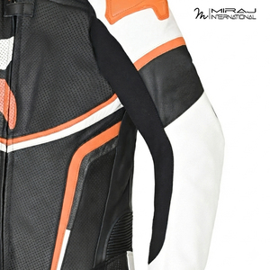 Trajes de Motociclismo de Cuero Genuino, Duraderos y Ligeros, en Negro, Naranja y Blanco, para Carreras de Alta Velocidad - Product Image 4