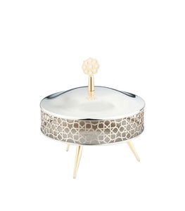 Conteneur de rangement rond en métal de luxe avec pieds dorés, organisateur décoratif moderne, pot à couvercle, décoration d'intérieur polyvalente - Product Image 1