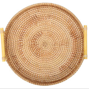 Juego de 3 bandejas de ratán con asas, bandejas para frutas, redondas, de ratán naturalmente tejido, precio al por mayor de fábrica. - Product Image 1