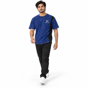 Camiseta de Manga Corta para Hombre, Azul con Estampado Frontal, Corte Holgado, Estilo Casual, 100% Algodón, Cuello Redondo, Transpirable, Estilo Urbano - Product Image 4