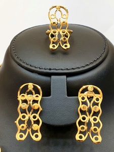 24K Gold Plated Brass Alloy Vintage Jewelry Set Necklace Earrings <b>Ring</b> for Women's Engagement Party Wedding Anniversary - Product Image 3