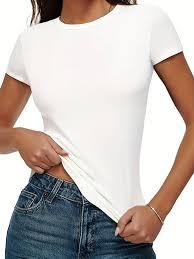 เสื้อยืดลำลองผู้หญิง ยืดหยุ่น กระชับรูปร่าง คอกลม ใส่สบายทุกวัน - Product Image 3