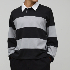 Chemise polo pour homme de haute qualité en tricot rayé de style rugby, manches longues, design anti-rides, logo personnalisé - Product Image 6