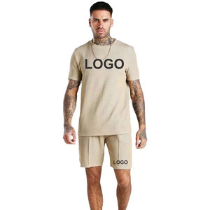 Ensemble de t-shirts ajustés pour homme personnalisés, 100% coton, respirant, deux pièces pour homme, impression en relief, nouvelle arrivée, ensembles de shorts de sport - Product Image 2