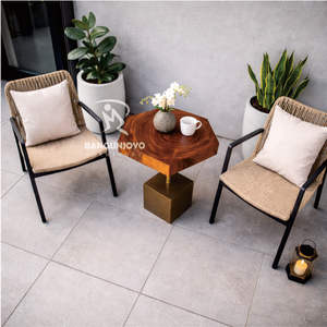 Mesa de Centro Moderna Minimalista con Tapa de Madera de Suar y Patas de Hierro, Duradera y Ecológica, Hecha a Mano para Terrazas del Hogar - Product Image 4