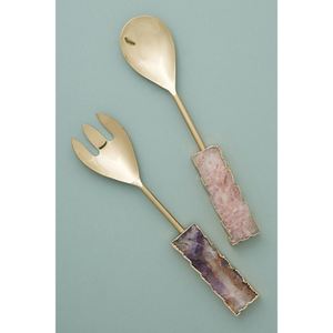 Ensemble de service à salade en acier inoxydable poli argenté de qualité supérieure, avec manche blanc moderne, élégant ensemble de cuillères et fourchettes en métal - Product Image 6