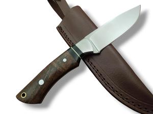 Cuchillo EDC de hoja fija con pulido espejo, mango de palisandro, bolster de acero, espaciador negro, para camping, bushcraft y uso general, con funda de cuero - Product Image 6