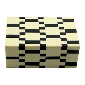Premium Decorative <b>Keepsake</b> Storage Organizer Rectangular Wood Jewelry <b>Box</b> with Black and Cream Checkered Pattern Minimalist <b>Box</b> - Product Image 3