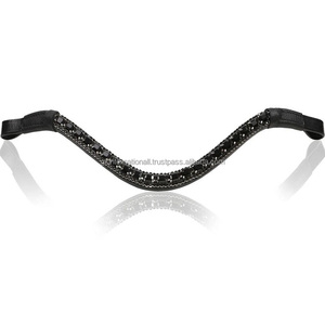 Forme de vague profonde cristaux noirs chaîne Bling décorative bande de front de cheval en cuir véritable dans toutes les tailles personnalisées formes et couleurs - Product Image 4