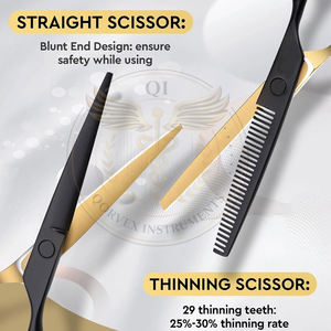 Juego Profesional de 10 Tijeras para Corte de Cabello, Tijeras de Entresacar de 6.5 Pulgadas, Tijeras Rectas para Hombres, Mujeres y Salón, 30 Dientes, Negro y Dorado - Product Image 2
