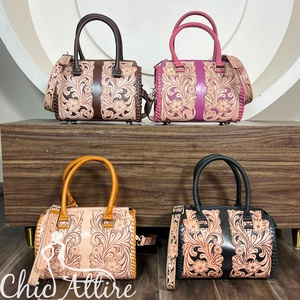 Última Novedad: Bolso de Hombro de Cuero Genuino Grabado a Mano con Diseño Floral Estilo Western, Tipo Satchel/Duffel, Tamaño Mediano, Venta al por Mayor - Product Image 1