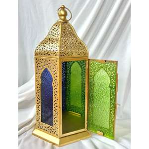 Faroles Colgantes de Metal Dorados de Diseño Marroquí para el Hogar, Decoraciones para Bodas al Aire Libre, Ramadán, Hermosa Iluminación con Velas - Product Image 2