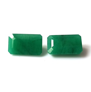 Émeraude naturelle zambienne de 13,70 carats, vert émeraude, pierre précieuse en vrac, taille émeraude, facettée, calibrée, ensemble de 2 pièces, dimensions 9x15x6mm, pour bijoux - Product Image 1