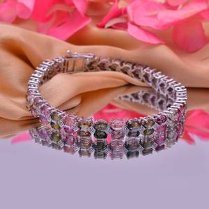 Pulsera de tenis de turmalina multicolor de plata de ley 925, hecha a mano, con gemas delicadas, elegante regalo para mujer - Product Image 3